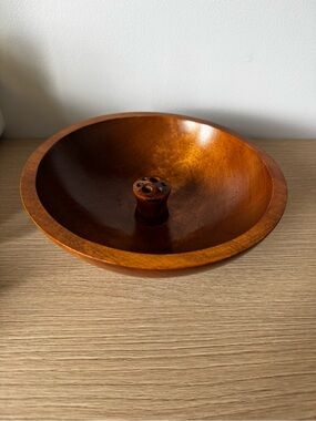Wooden Decorative Bowl with Center Accent - Warm Brown